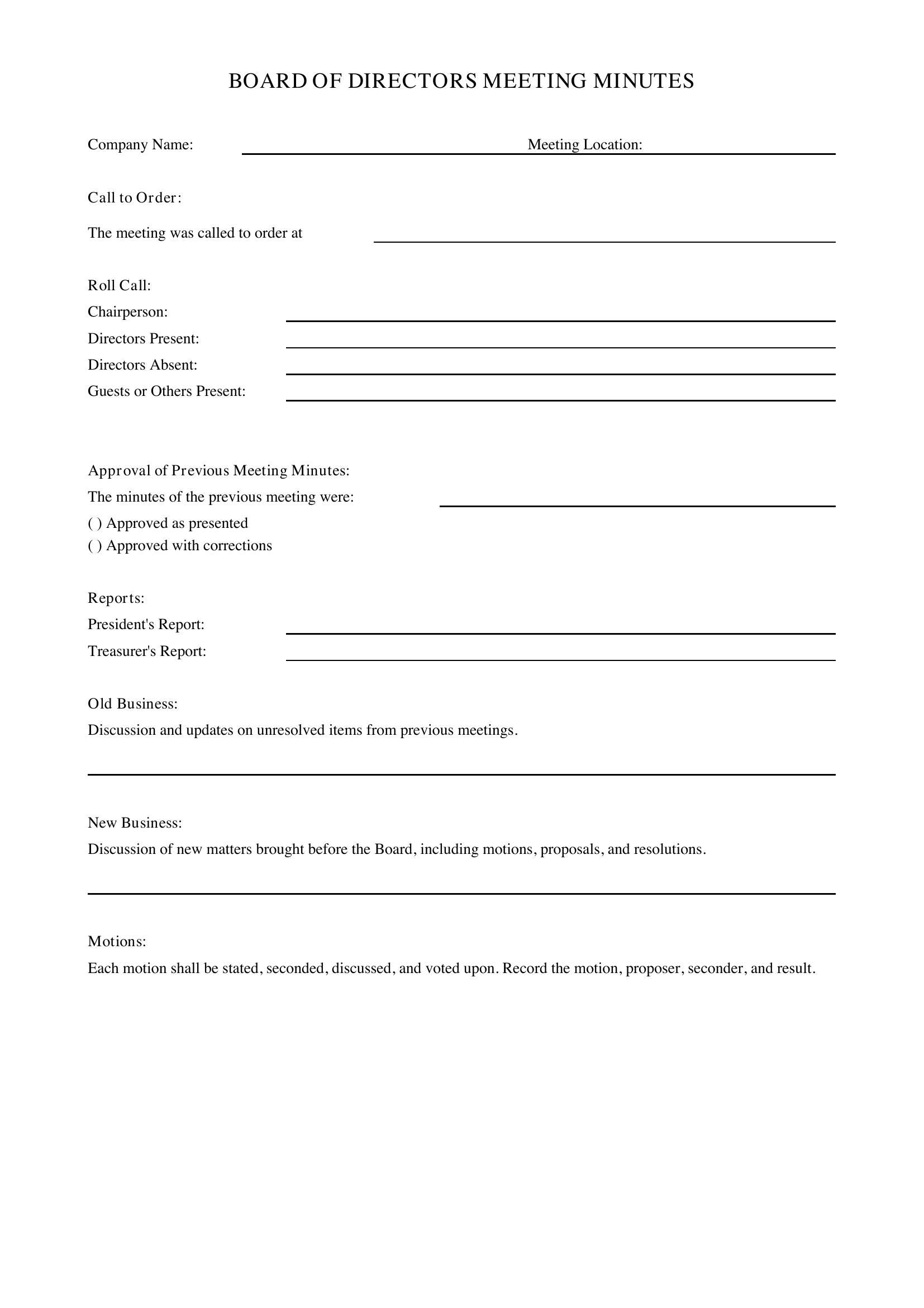 Board Meeting Minutes Template