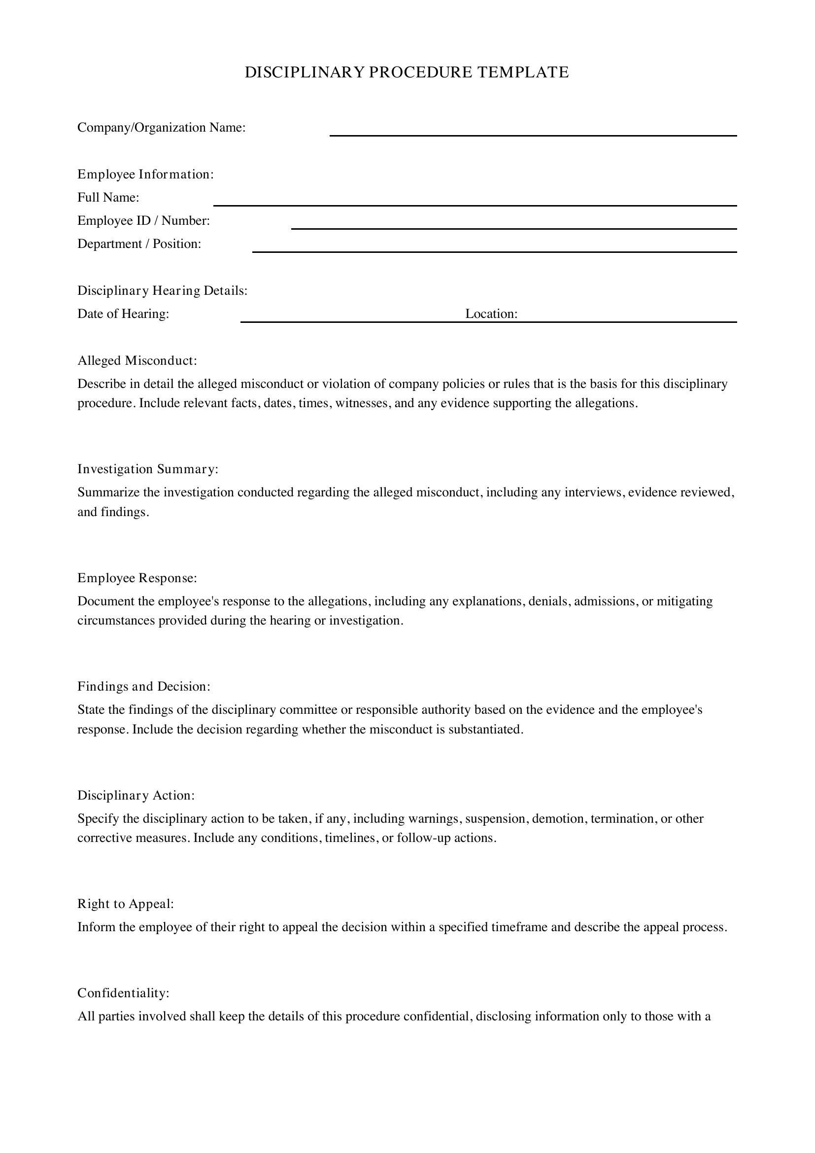Disciplinary Procedure Template