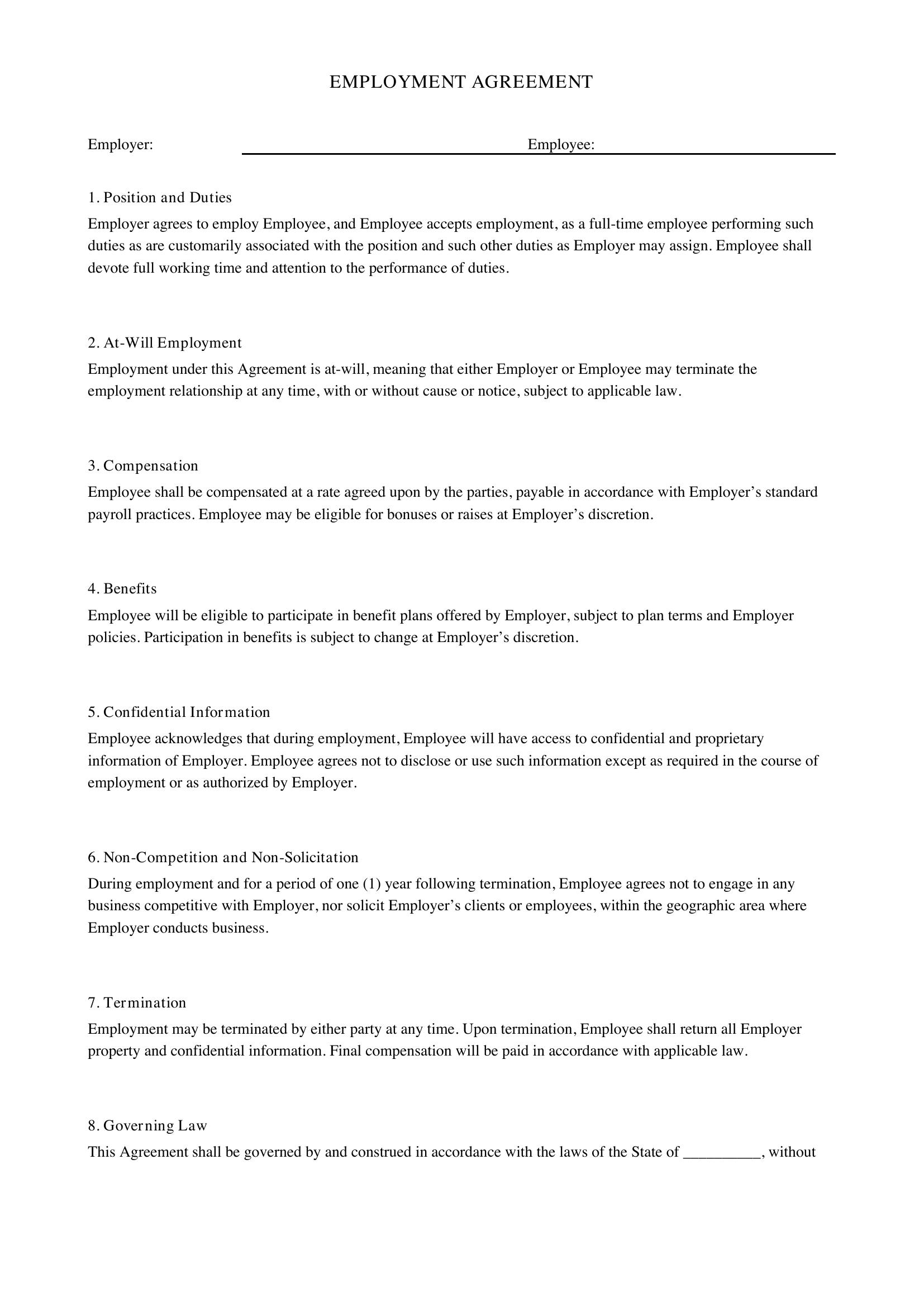 Employee Agreement Template