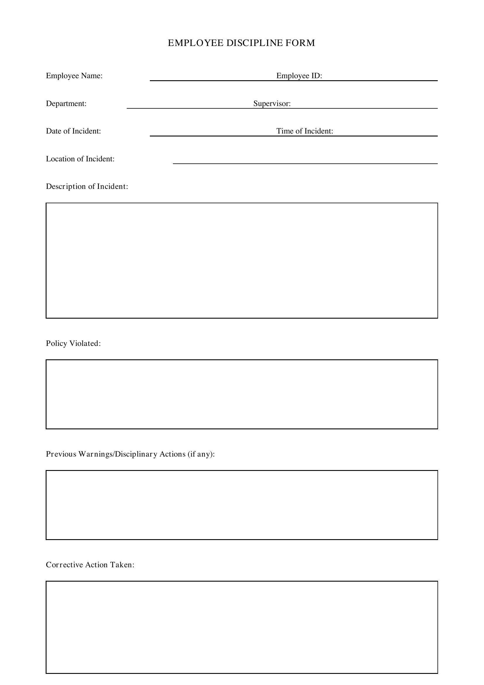 Employee Discipline Form Template