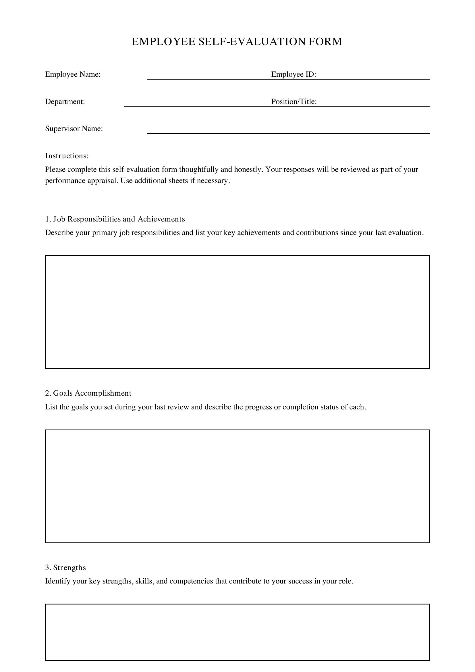 Employee Self-Evaluation Form Template
