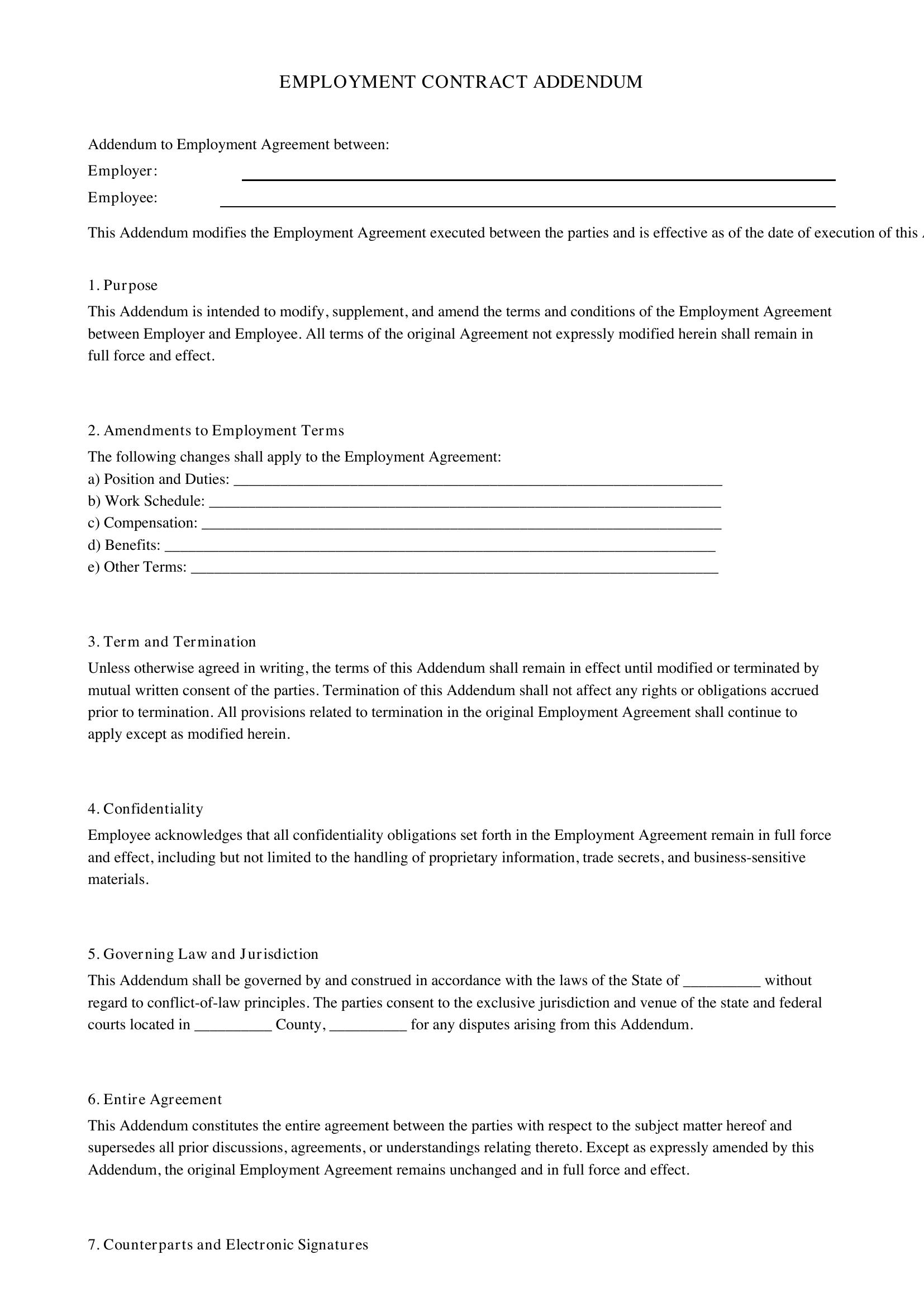 Employment Contract Addendum Template
