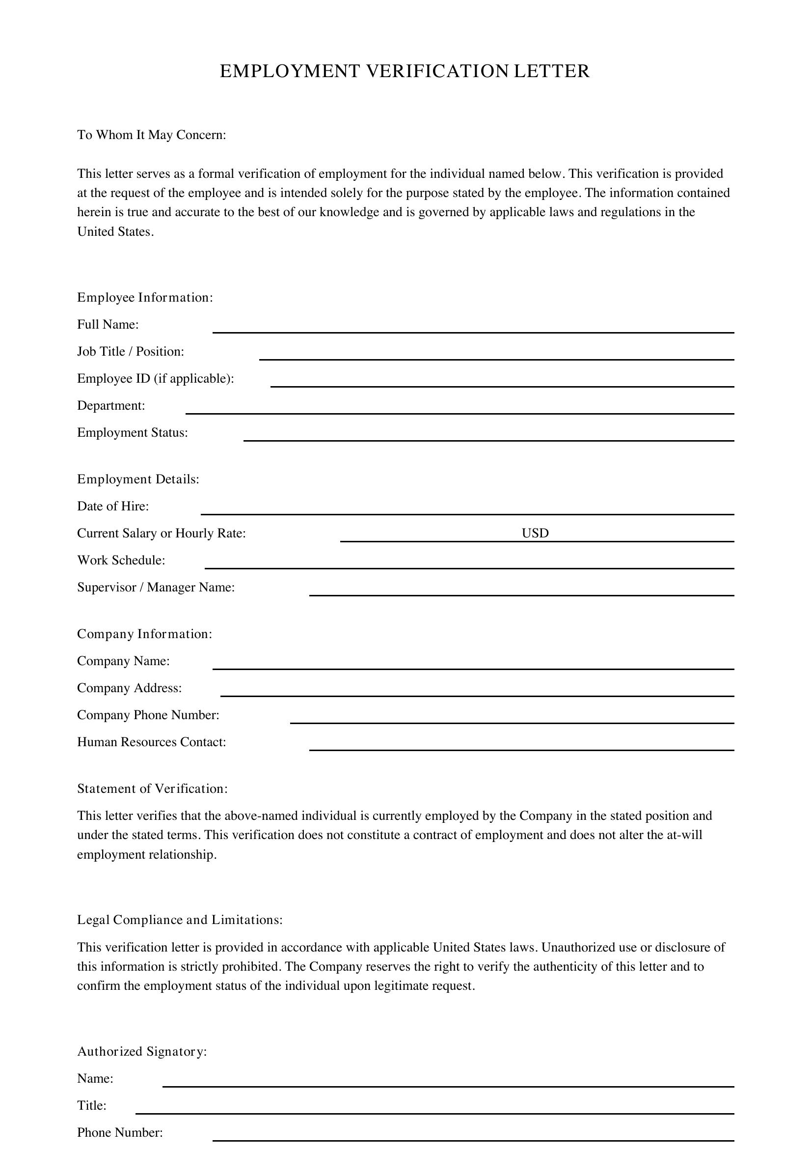 Employment Verification Template
