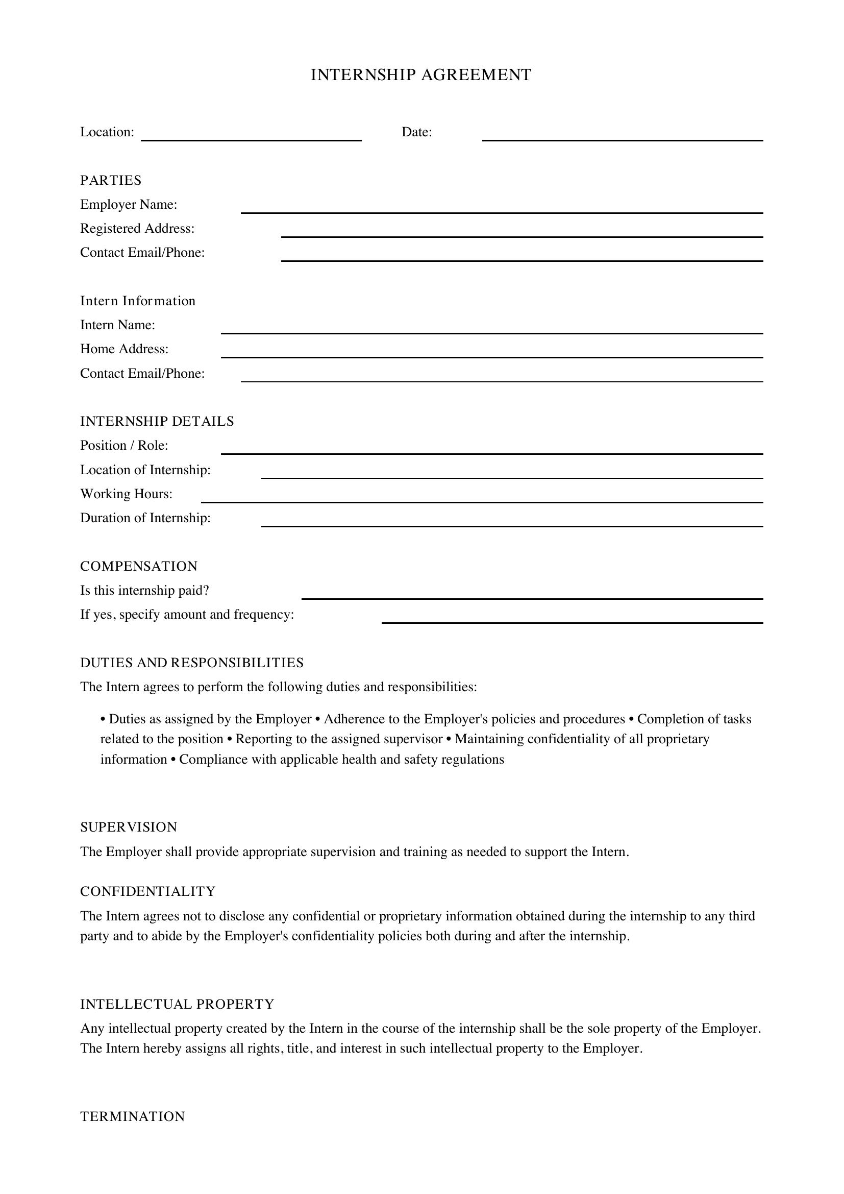 Internship Contract Template Uk