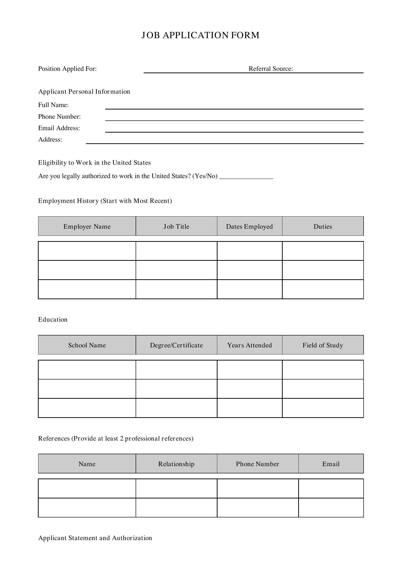Job Application Template