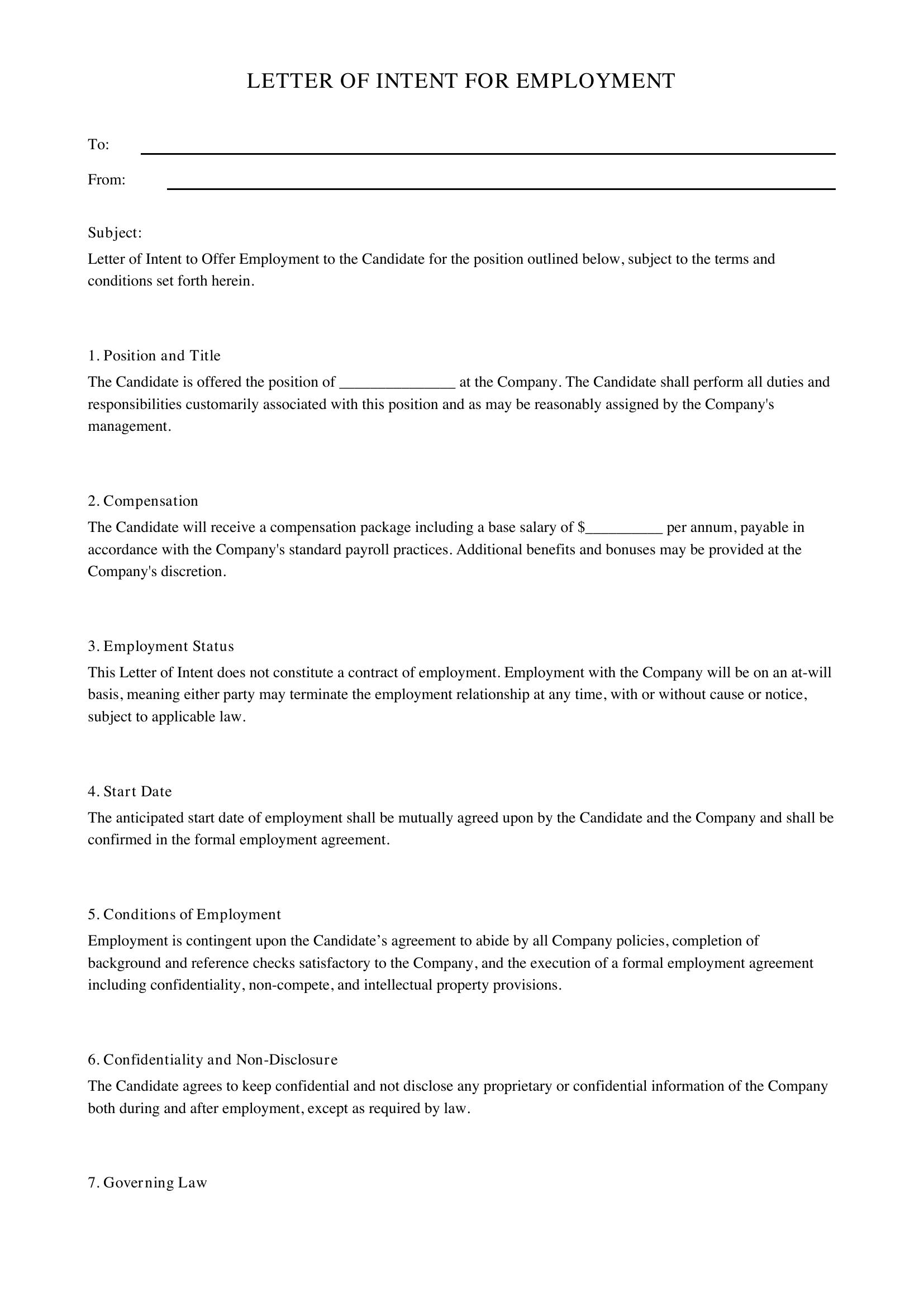 Letter Of Intent For Job Template