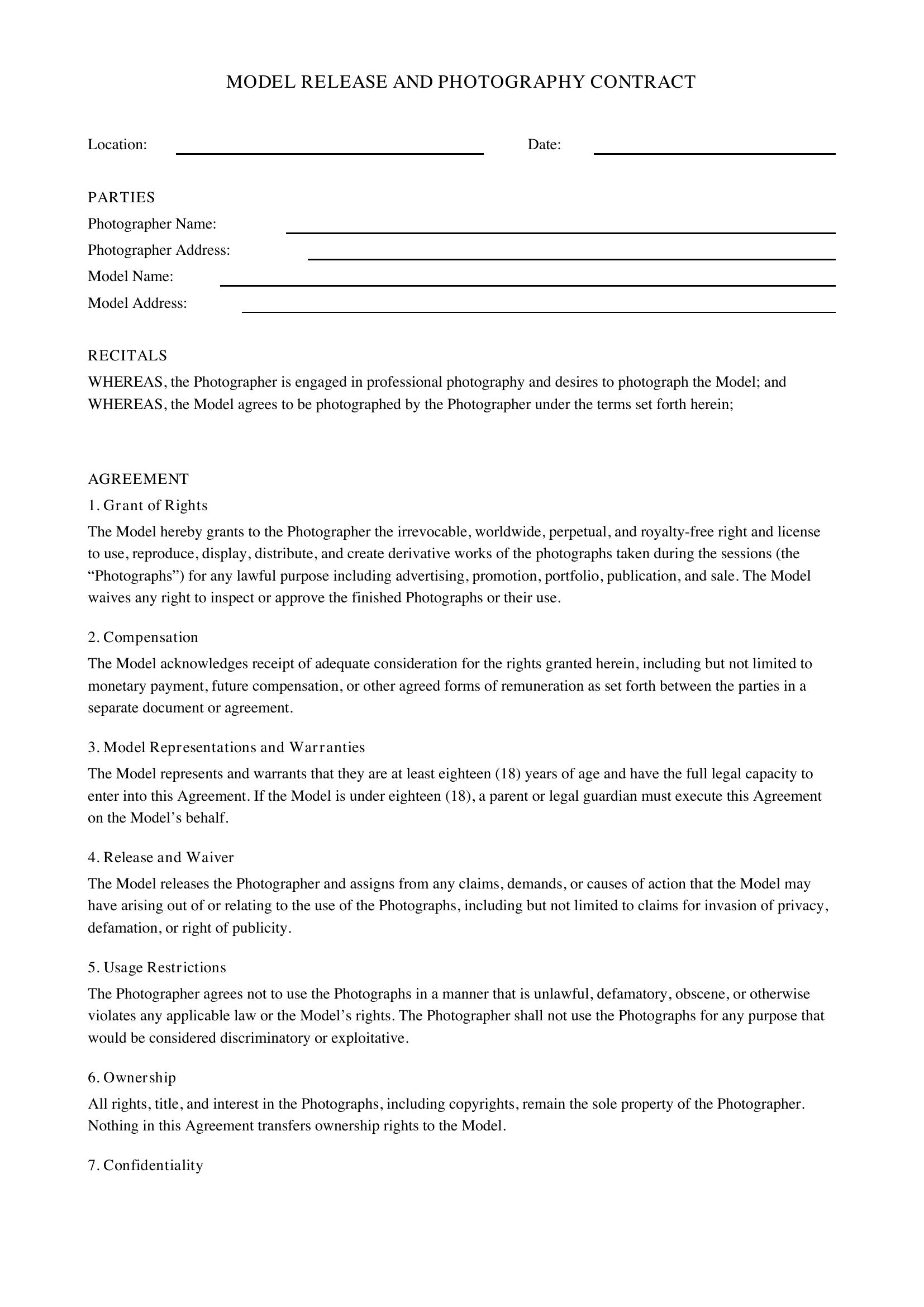 Modeling Contract Template