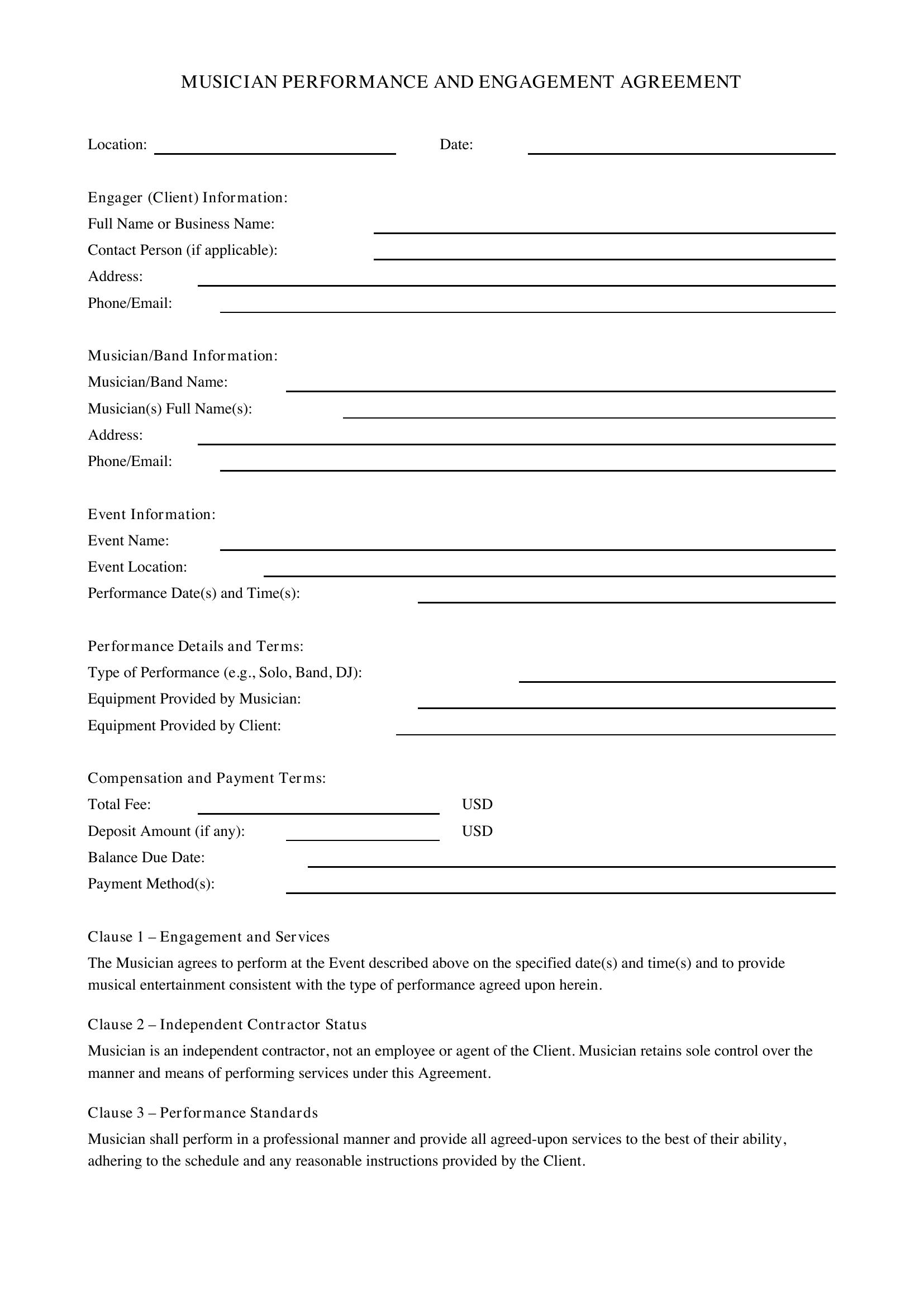 Musician Contract Template
