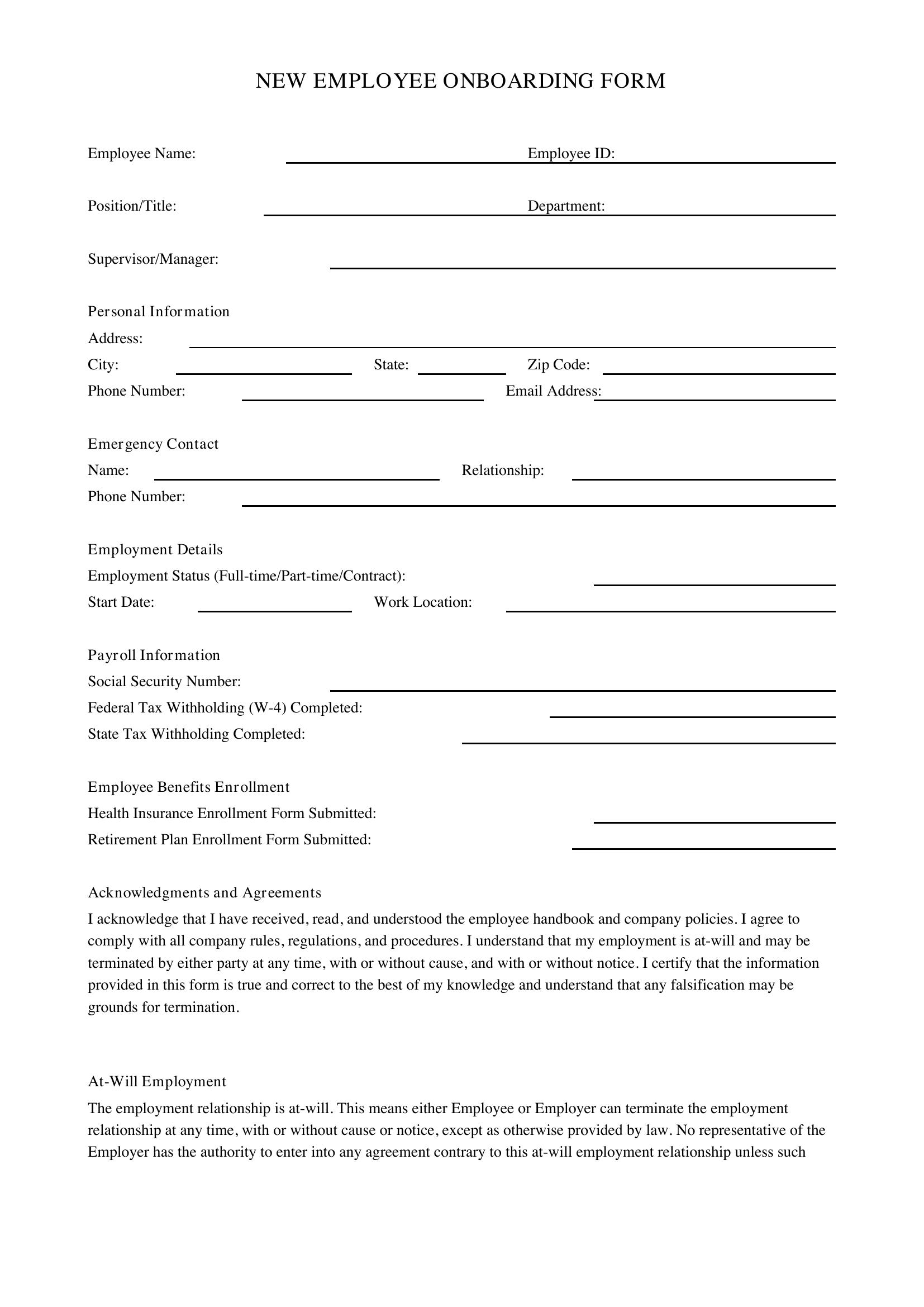 New Employee Forms Template