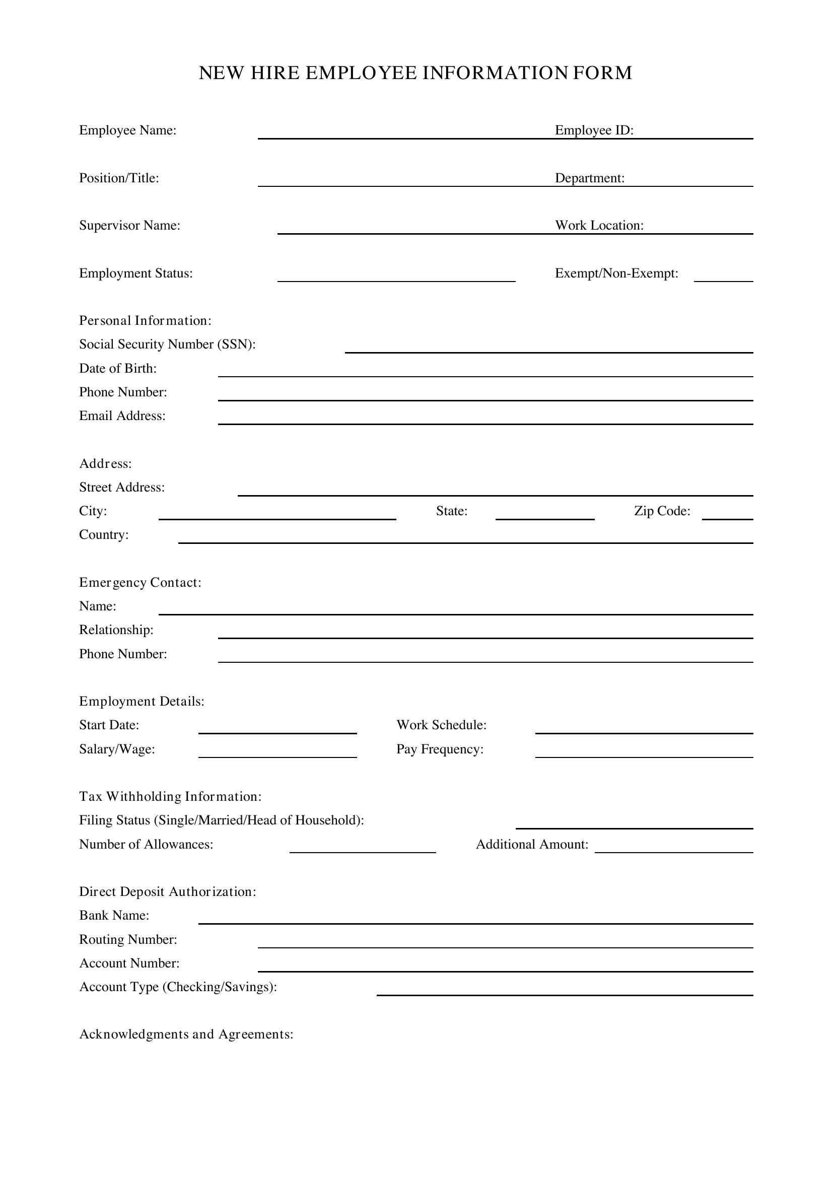 New Hire Form Template
