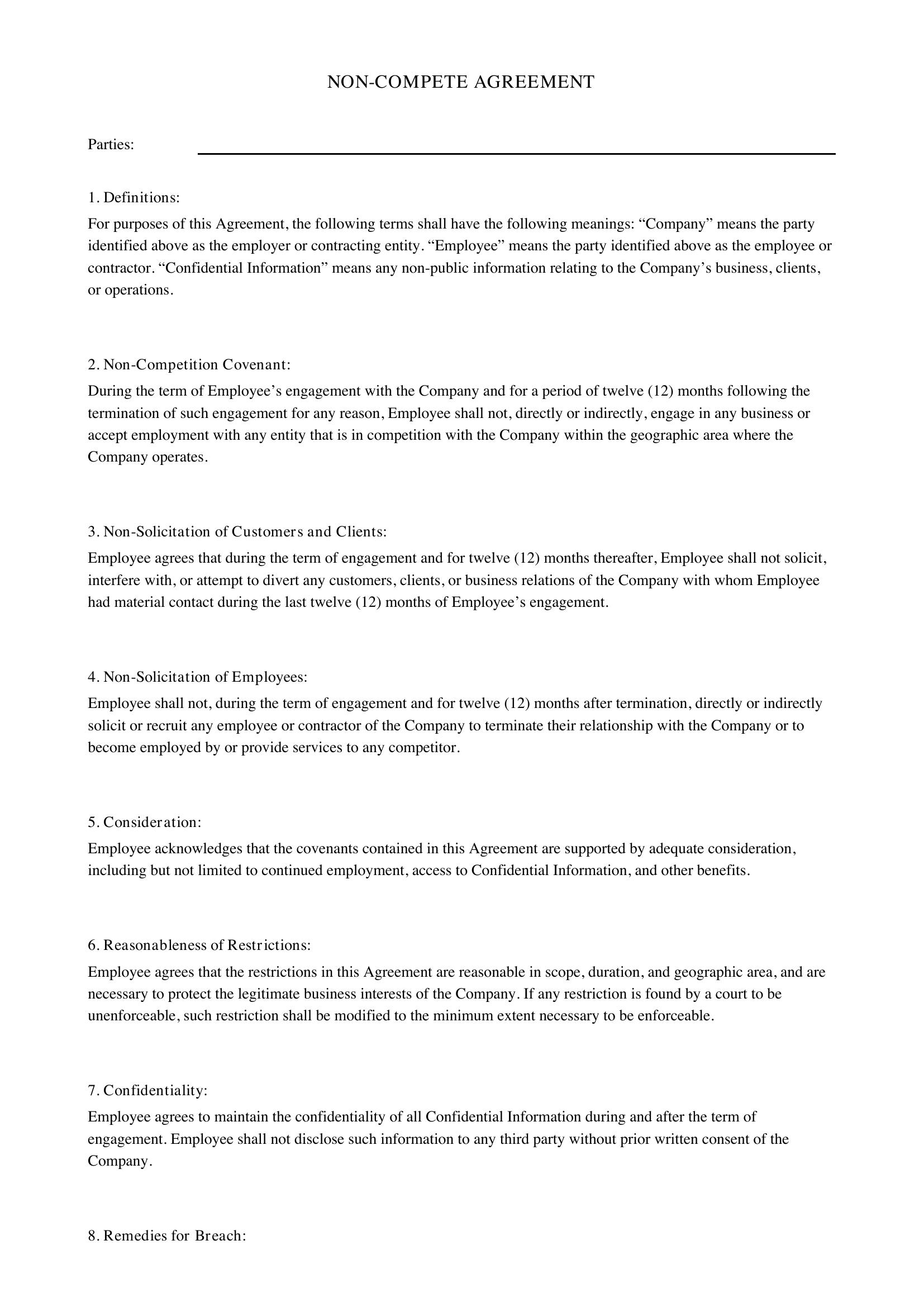 Non Compete Agreement Template