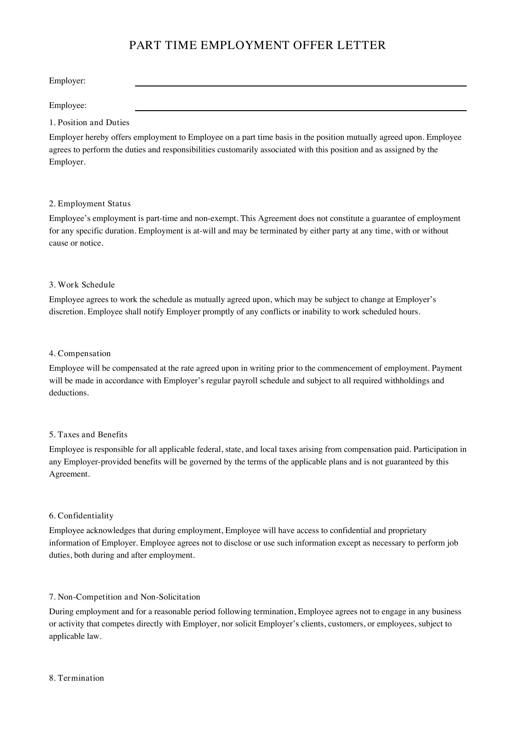 Part Time Offer Letter Template