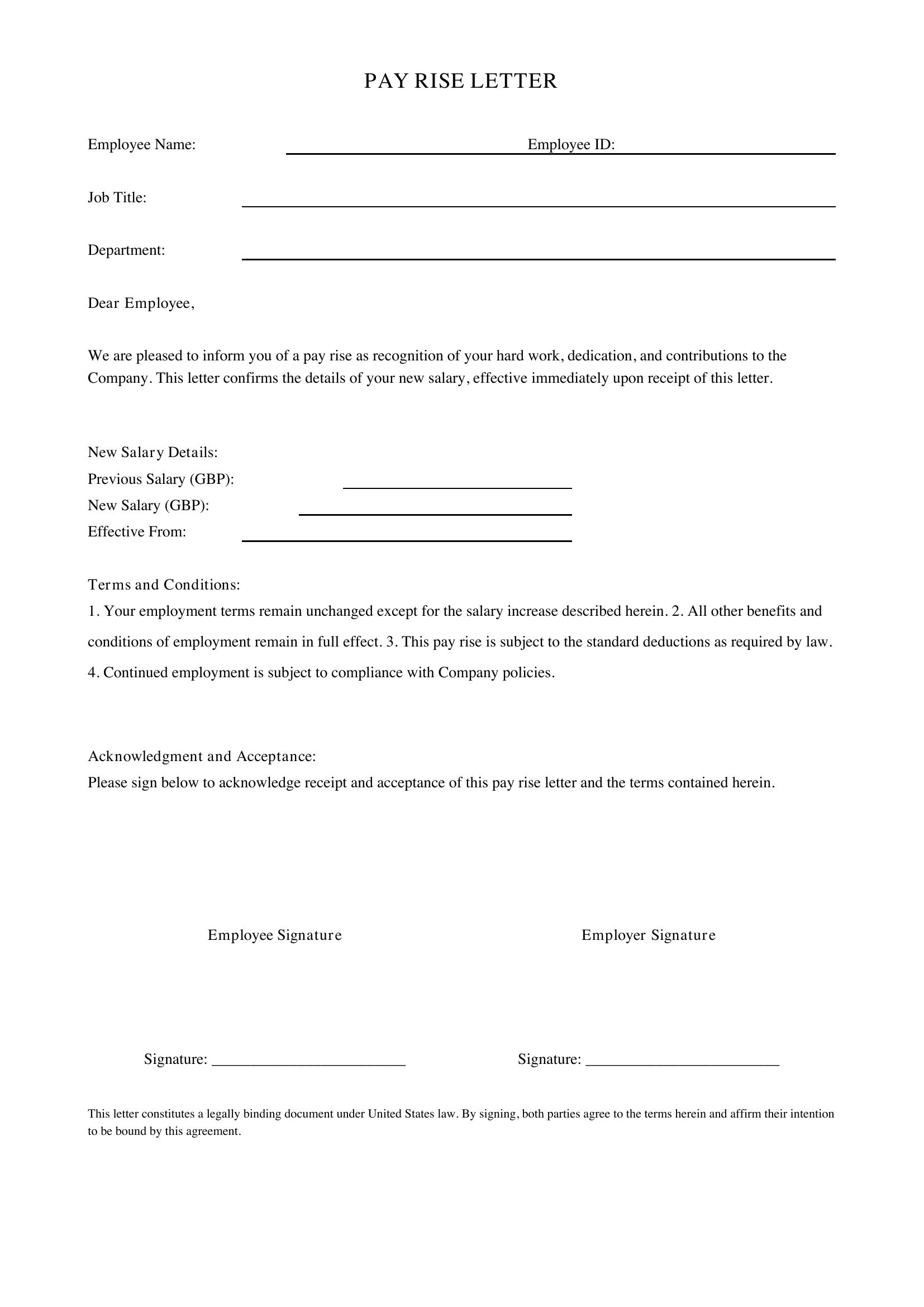 Pay Rise Letter Template Uk