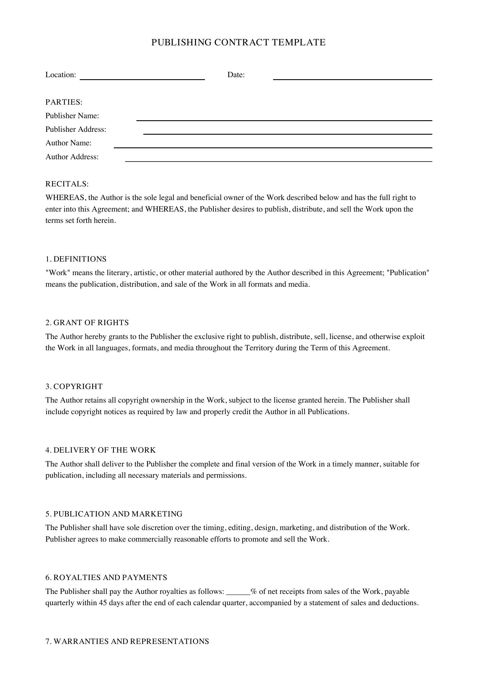 Publishing Contract Template