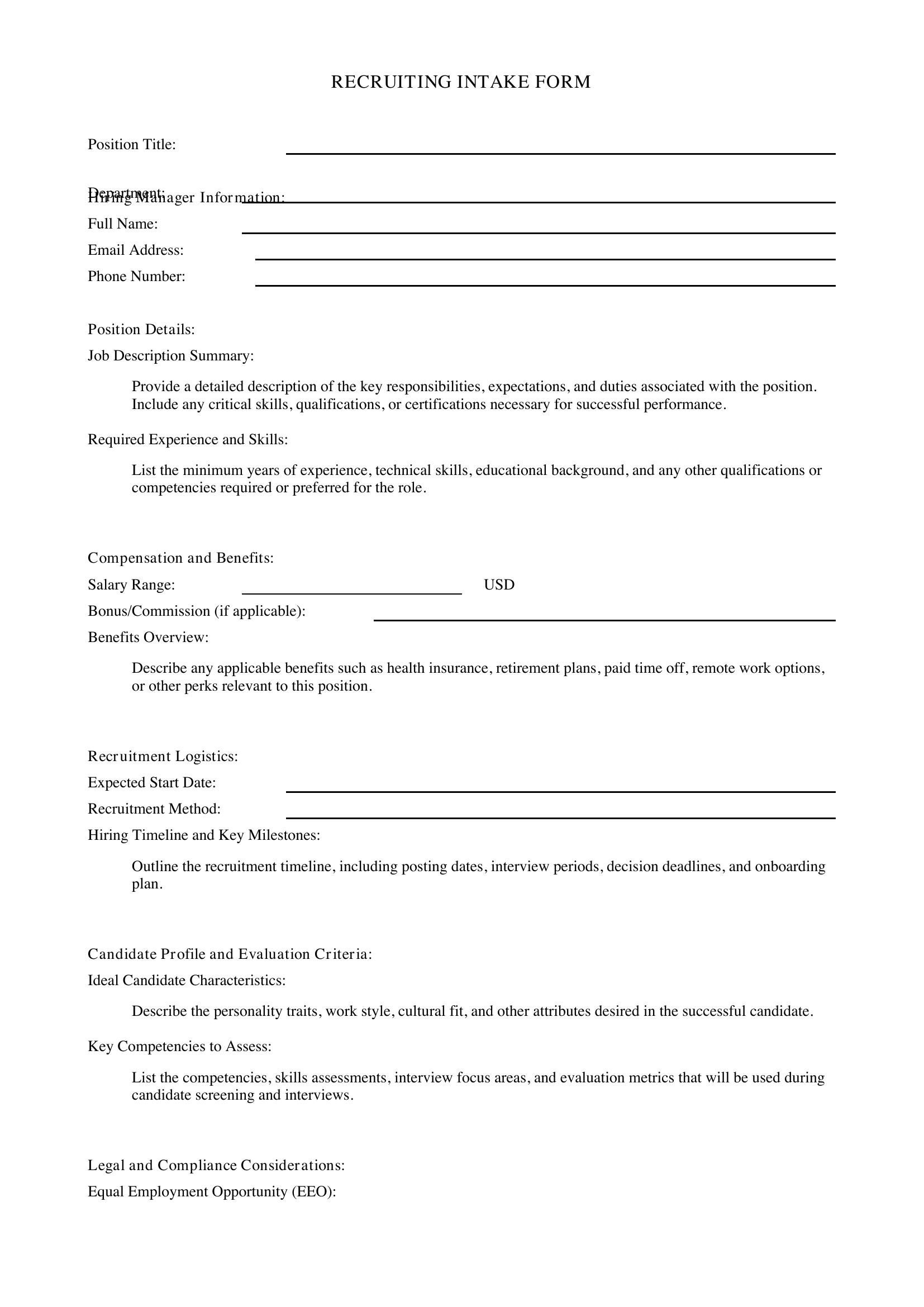 Recruiting Intake Form Template