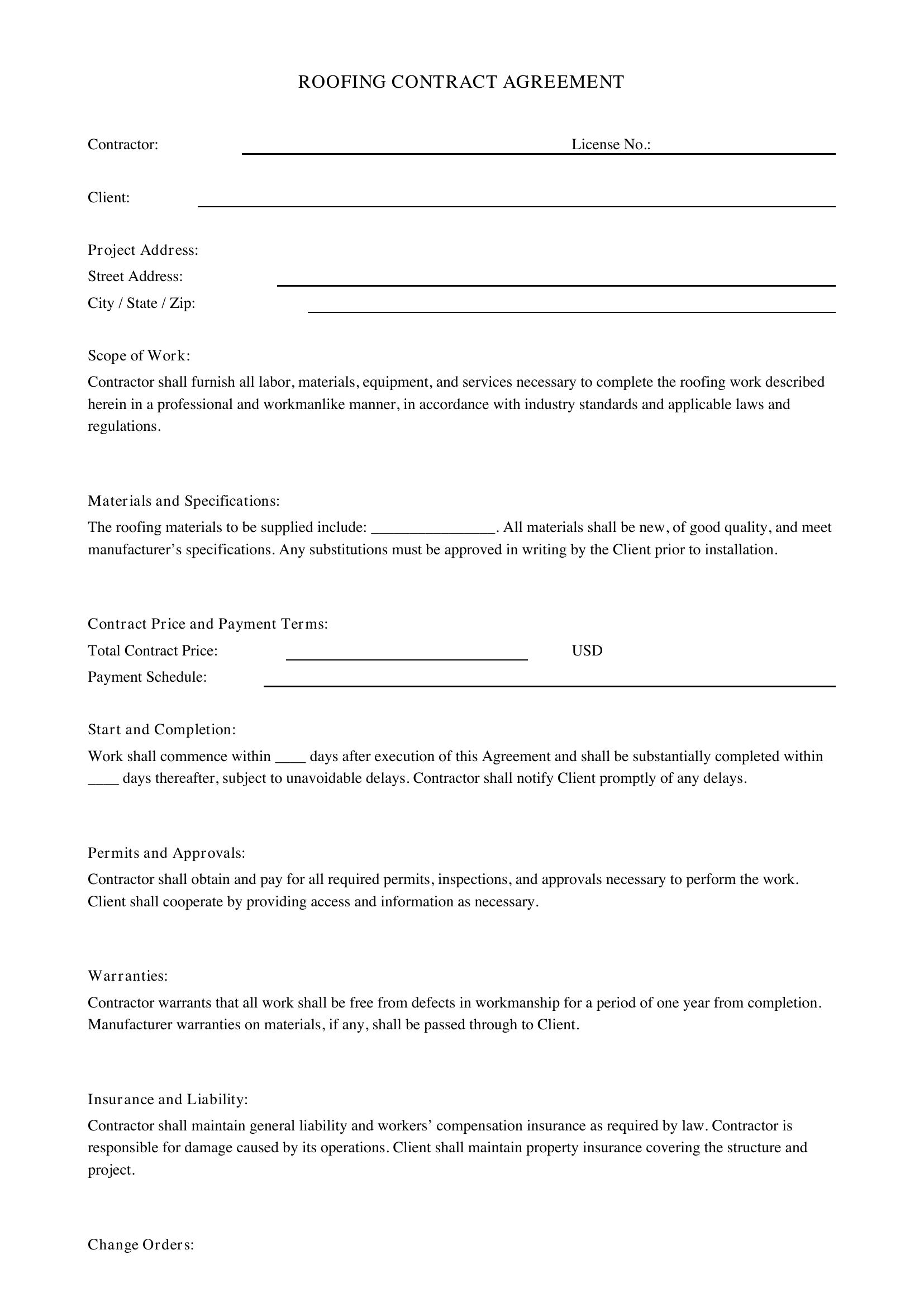 Roofing Contract Template
