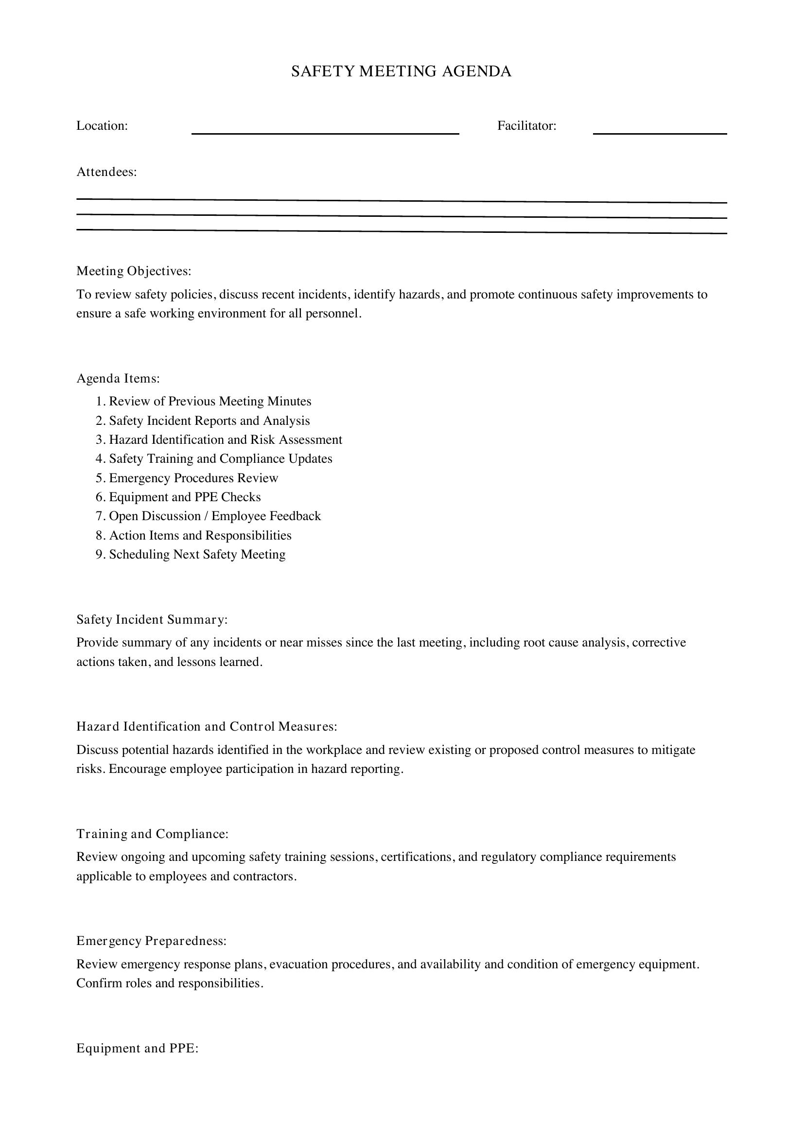 Safety Meeting Agenda Template
