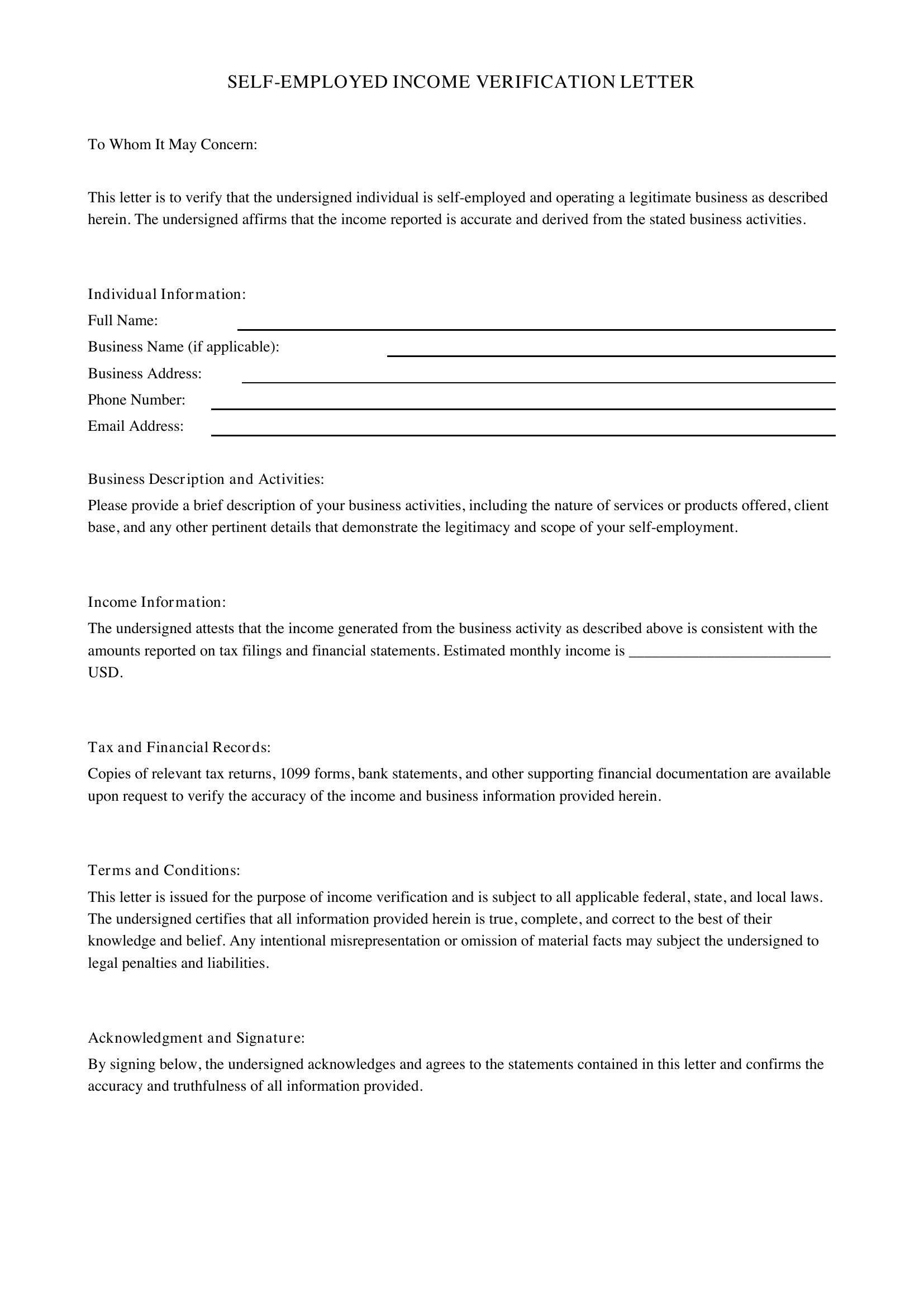 Self Employed Letter Template
