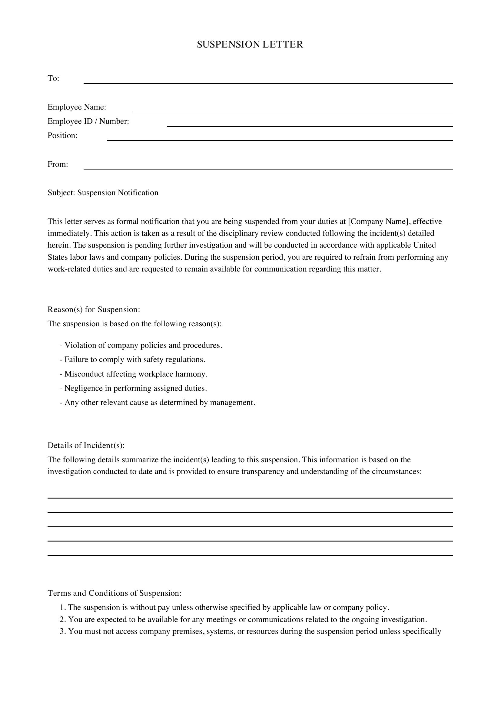Suspension Letter Template Acas