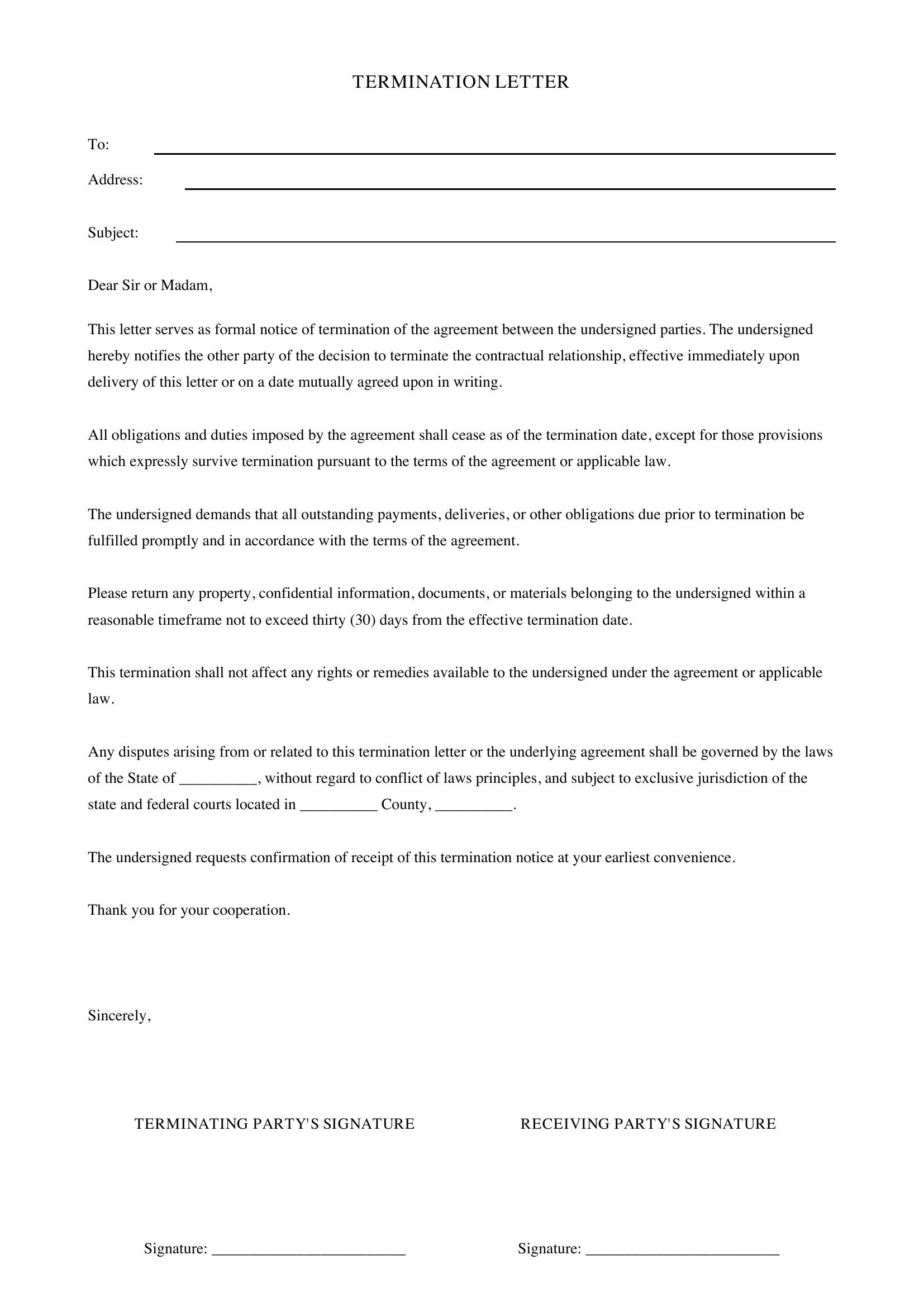 Termination Letter Template