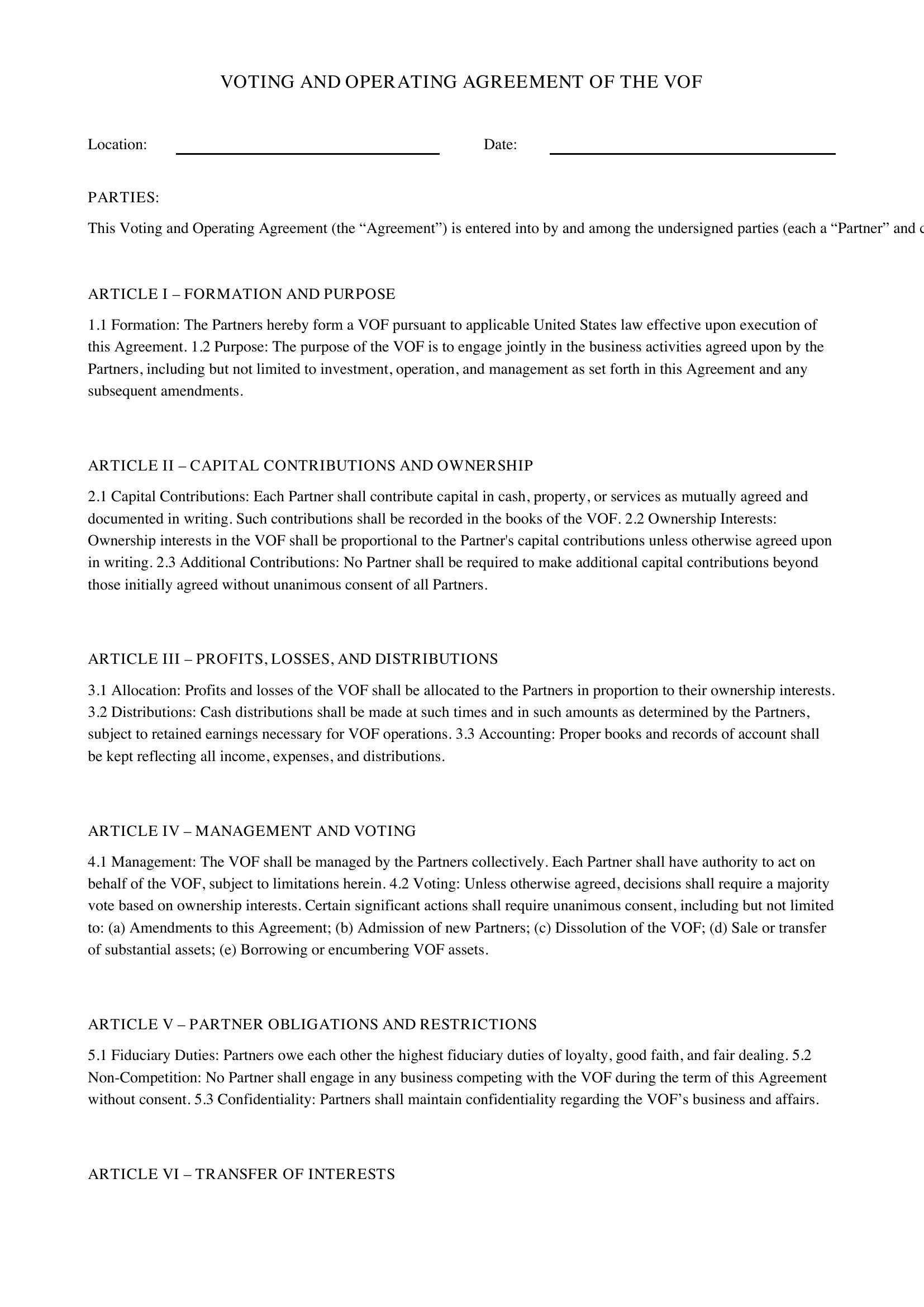 Vof Contract Template